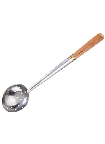 Chinese Ladle 8 OZ, 340mm Wood Handle, Perforated, S/S