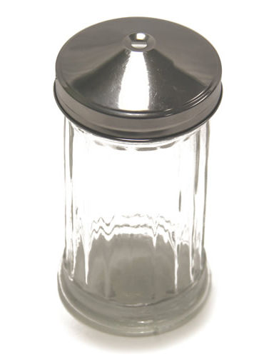 Sugar Dispenser 12 OZ Glass Jar S/S 18/8 Central Pour Cover Top