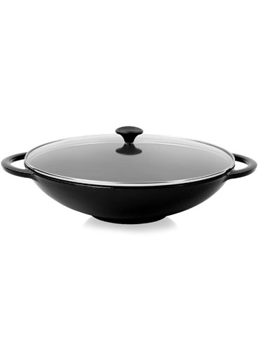 Wok with Glass Cover Black/Black 37Cm